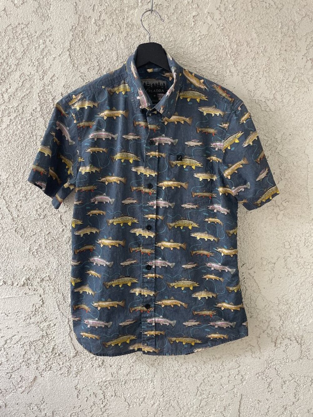 Pladra Fish Print Button Down Shirt Medium Men’s Outdoor Fishing Casual Top
